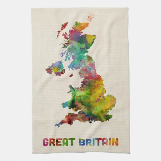 Waterverf kaart Groot-Brittannië Theedoek (Verticaal)