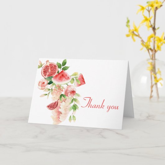 Waterverf Kaart met roze bloemen en vruchten (Gele Bloem)