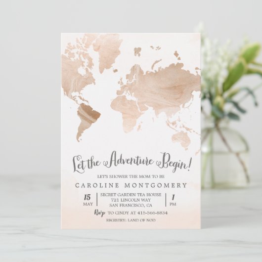 Waterverf Kaart Reizen Baby shower Uitnodiging (Staand voorkant)