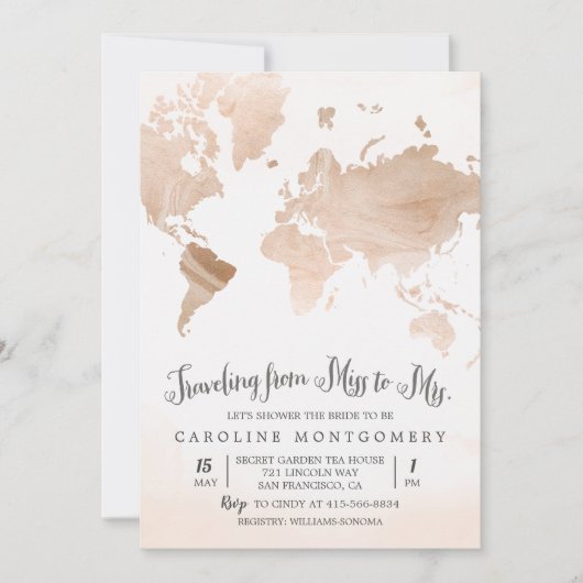 Waterverf Kaart Reizen Bridal Shower Invitation (Voorkant)