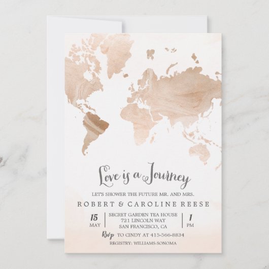 Waterverf Kaart Reizen Koppels Douche Invitation (Voorkant)