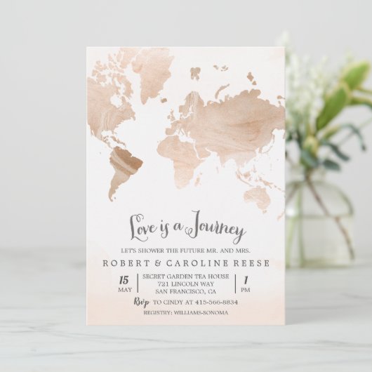 Waterverf Kaart Reizen Koppels Douche Invitation (Staand voorkant)