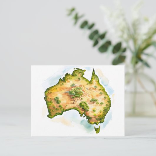 Waterverf kaart van Australië (Staand voorkant)