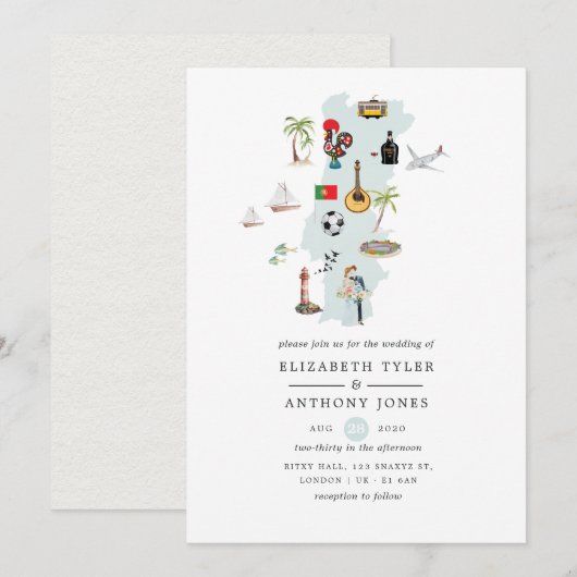 Waterverf kaart van de Portugese bestemming (Voorkant / Achterkant)