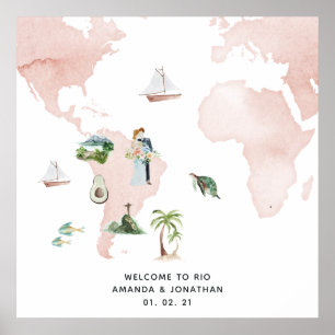 Waterverf kaart van de Rio Destination Wedding Wel Poster