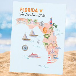Waterverf kaart van Florida State Art