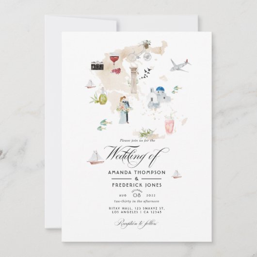 Waterverf kaart van Griekenland uitnodigende uitze (Voorkant)