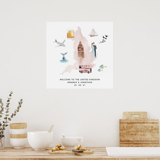 Waterverf-kaart van het Britse bestemmingsplan Wel Poster (Keuken)