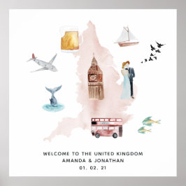 Waterverf-kaart van het Britse bestemmingsplan Wel Poster