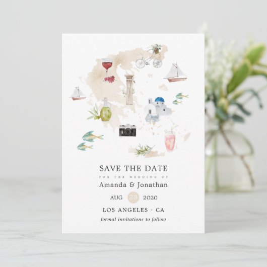 Waterverf kaart van het Griekse bestemmingshuwelij (Staand voorkant)