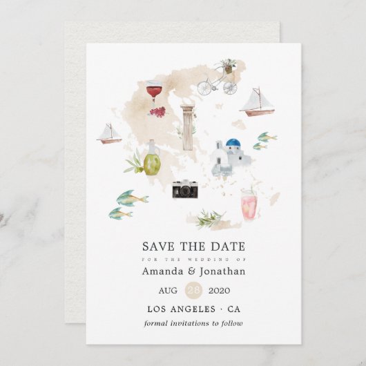 Waterverf kaart van het Griekse bestemmingshuwelij (Voorkant / Achterkant)