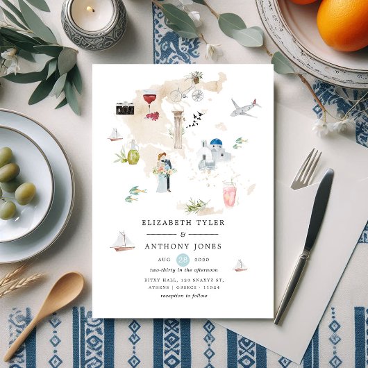 Waterverf kaart van het Griekse bestemmingshuwelij