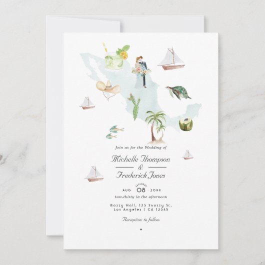 Waterverf kaart van het RSVP-huwelijk van de Mexic (Voorkant)