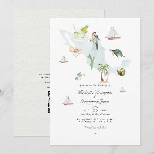 Waterverf kaart van het RSVP-huwelijk van de Mexic (Voorkant / Achterkant)