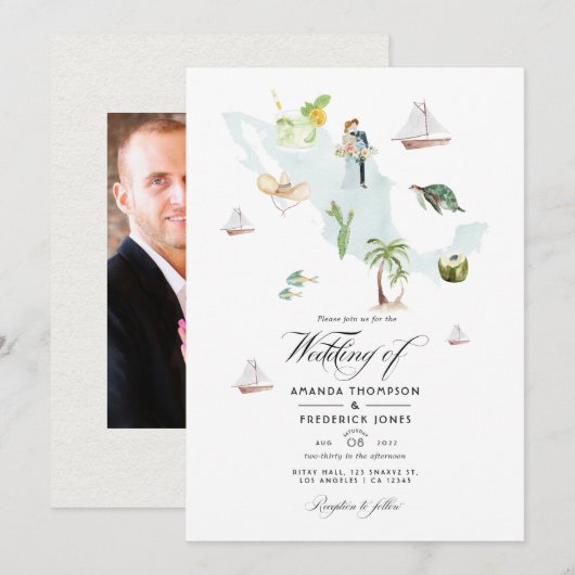 Waterverf-kaart van Mexico Destination Wedding Fot Kaart (Voorkant / Achterkant)