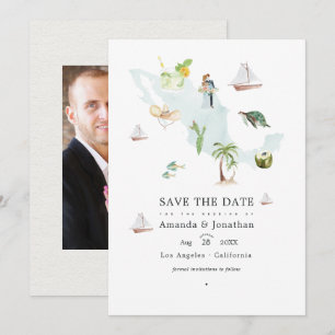 Waterverf-kaart van Mexico Destination Wedding Fot Save The Date
