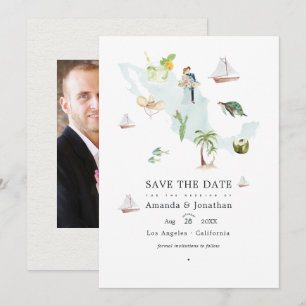 Waterverf-kaart van Mexico Destination Wedding Fot Save The Date