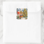 Waterverf Kabouter en Kerstboom Vierkante Sticker (Tas)