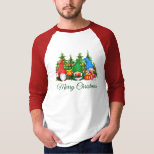 Waterverf kabouters groen vrolijk kerstsporten t-shirt