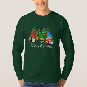 Waterverf kabouters Vrolijk Kerstmis Groen Lang T-shirt