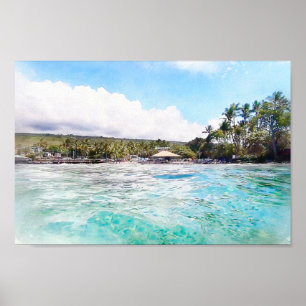 Waterverf Kahalu'u Bay Kona Hawaii Ocean Poster