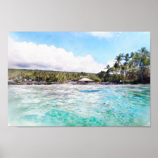 Waterverf Kahalu'u Bay Kona Hawaii Ocean Poster (Voorkant)