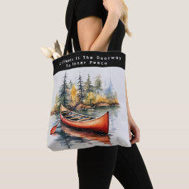 Waterverf kajak op het meer tote bag