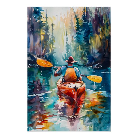 Waterverf Kajak schilderij Perfect Poster (Voorkant)