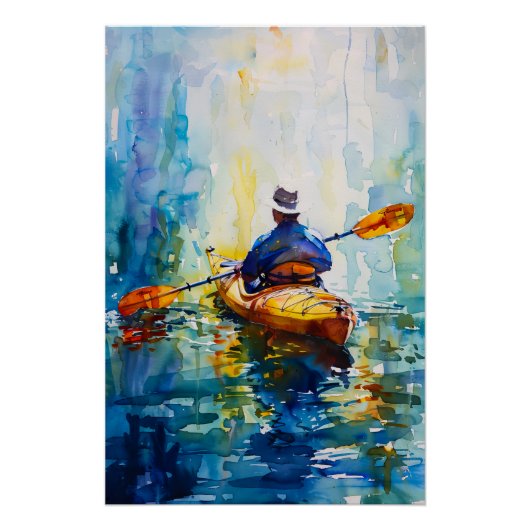 Waterverf Kajak schilderij Perfect Poster (Voorkant)