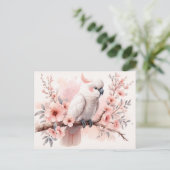 Waterverf Kaketoe en Roze Bloemen Briefkaart (Staand voorkant)