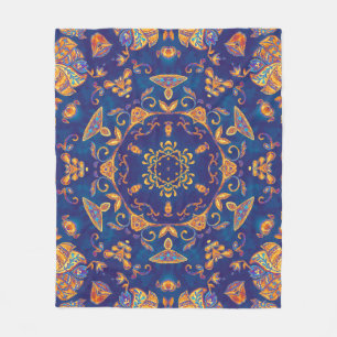 Waterverf Kaleidoscoop Mandala Oriental Design. Fleece Deken