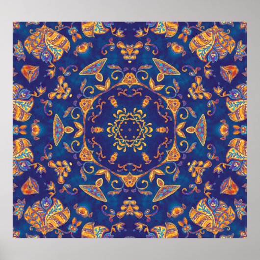 Waterverf Kaleidoscoop Mandala Oriental Design. Poster (Voorkant)