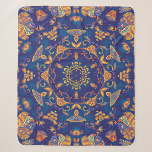 Waterverf Kaleidoscoop Mandala Oriental Design. Sherpa Deken