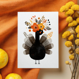 Waterverf Kalkoen BOHEEM Herfst Bloem Thanksgiving Briefkaart