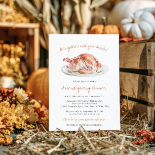 Waterverf Kalkoen Friendsgiving Potluck Diner Kaart