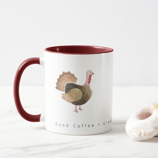 Waterverf Kalkoen Goede Koffie Dankbare Harten Mok (Met donut)