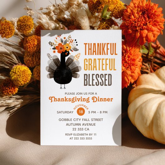 Waterverf Kalkoen Herfst Bloemige Thanksgiving Din Kaart