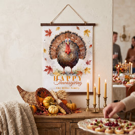 Waterverf Kalkoen Herfstbladeren Familie Thanksgiv Hangend Wandkleed