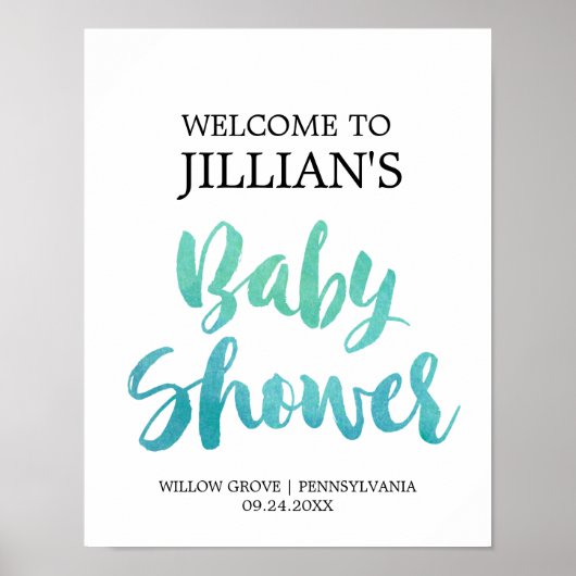 Waterverf kalligrafie Baby shower Welkom Poster (Voorkant)