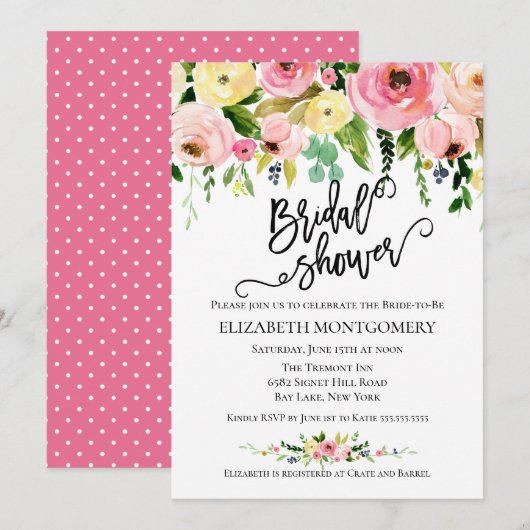 Waterverf kalligrafie Floral Vrijgezellenfeest Kaart (Voorkant / Achterkant)