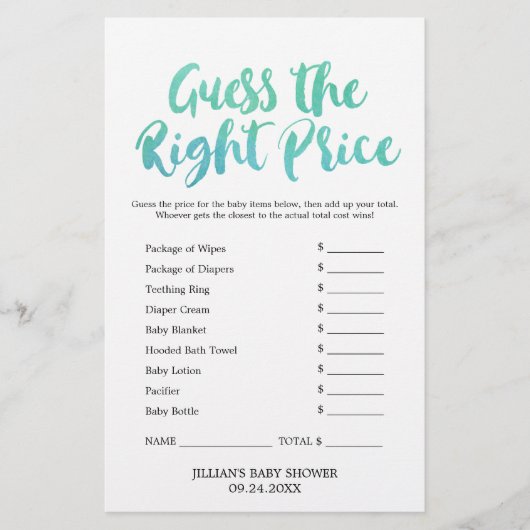 Waterverf kalligrafie raad het juiste prijsspel (Voorkant)