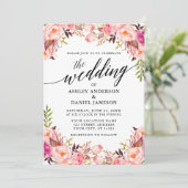 Waterverf kalligrafie Roze bloesse bruiloft Kaart (Staand voorkant)