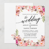 Waterverf kalligrafie Roze bloesse bruiloft Kaart (Voorkant / Achterkant)