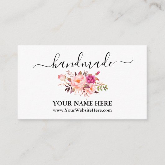 Waterverf kalligrafie Roze Blush Floral Handmade Informatiekaartje (Voorkant)