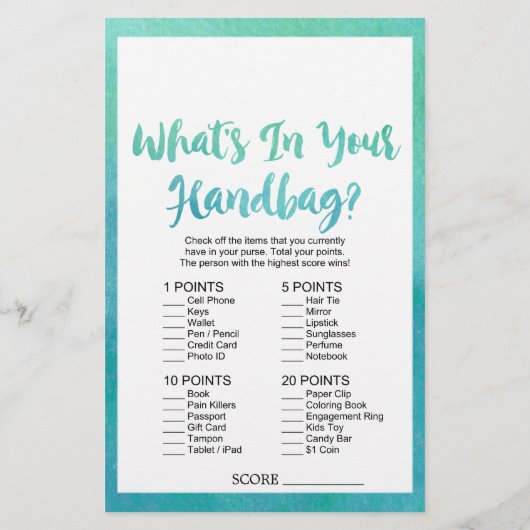 Waterverf kalligrafie Wat zit er in je handtas? Flyer (Achterkant)