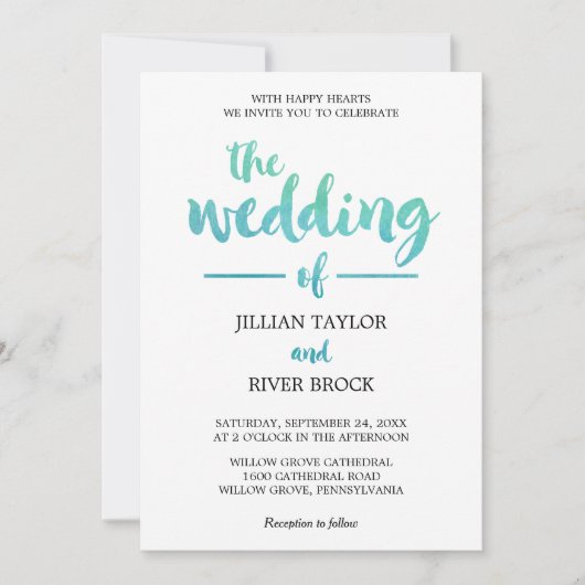 Waterverf kalligrafiesbestemming strand bruiloft kaart (Voorkant)