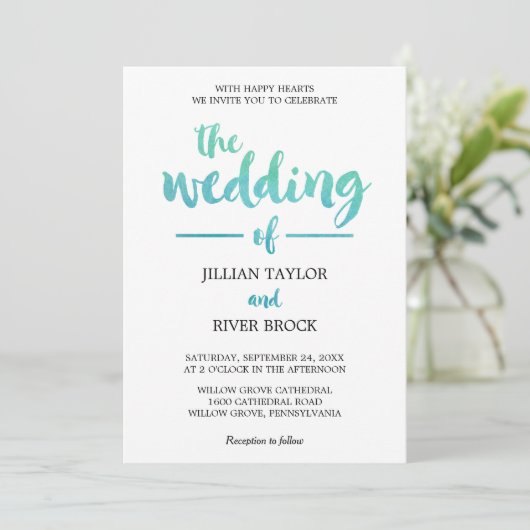 Waterverf kalligrafiesbestemming strand bruiloft kaart (Staand voorkant)