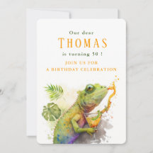 Waterverf Kameleon - Verjaardagsuitnodiging Kaart