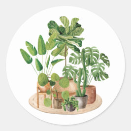 Waterverf Kamerplanten Ronde Sticker