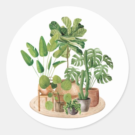 Waterverf Kamerplanten Ronde Sticker (Voorkant)
